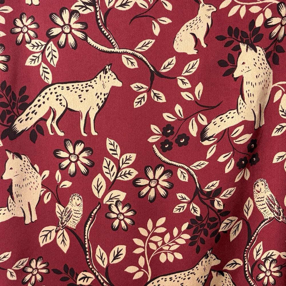 Midi Skirt Satin Woodland Creatures Forest Fairy Grunge Burgundy Beige Size L - Picture 3 of 6